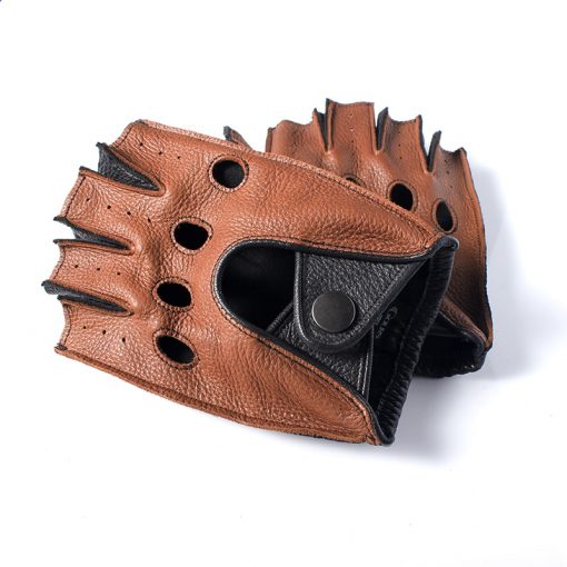 Gours Spring Men's Genuine Leather Gloves Driving Unlined 100% Deerskin Half Fingerless Gloves Fingerless Fitness Gloves GSM046L 3