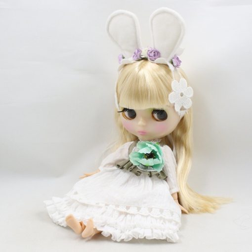 flower dress for 1/6 doll lace & bow & flower, white ear, white headdress, lace white dress 4
