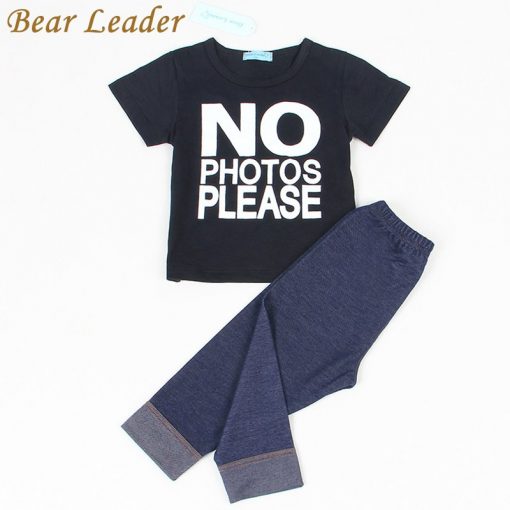 Bear Leader Baby Clothing Sets 2018 Summer Style Baby Girls Boys Clothes Black Letter T-shirt+Imitation cowboy pants 2pcs suit 2