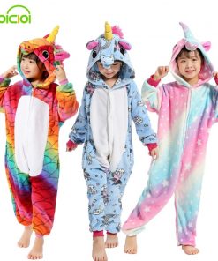 Boys Girls New Flannel Animal Pegasus Unicorn Cosplay Pijamas Onesies Winter Kids Pajamas Stitch Hooded Children Sleepwear