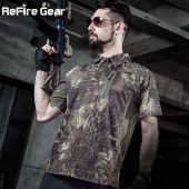 ReFire Gear Men's Tactical Military T Shirt Summer Army Force Camouflage T-shirt for Man Breathable Pocket Short Sleeve T Shirts 4
