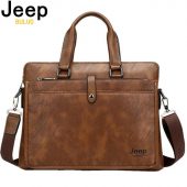 JEEP BULUO Simple Famous Brand Business Men Briefcase Bag Luxury Leather 14 inches Laptop Bag Man Shoulder Bag bolsa maleta 9616