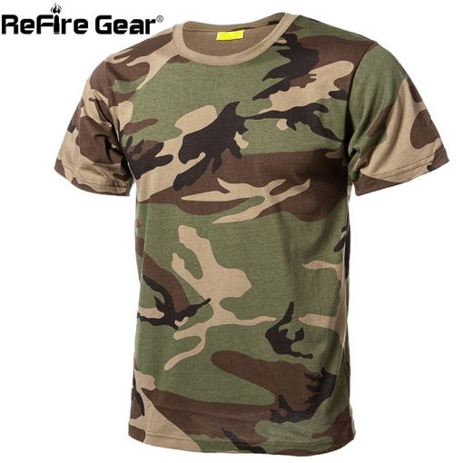 ReFire Gear Military Camouflage T Shirt Men Cotton US Army Combat Tactical T-Shirt Summer Quick Dry Breathable Man Camo T Shirts 1