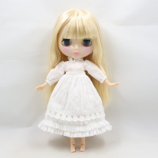 flower dress for 1/6 doll lace & bow & flower, white ear, white headdress, lace white dress 1