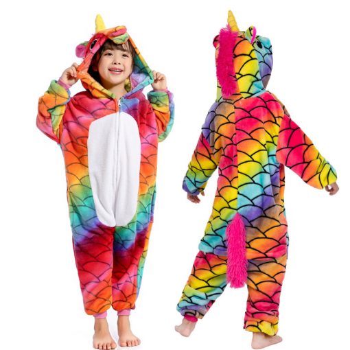 28 New Kids Animal Pajamas Set Winter Warm Boys Girls Starry Pegasus Unicorn Cosplay Children Sleepwear Onesie Flannel Pyjamas 2
