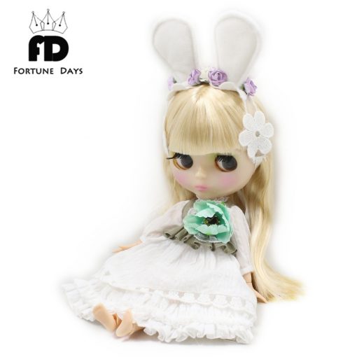 flower dress for 1/6 doll lace & bow & flower, white ear, white headdress, lace white dress