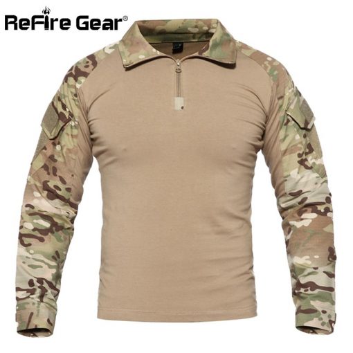 ReFire Gear US Army Military Uniform Combat Shirt Men Assault Tactical Camouflage T Shirt Airsoft Paintball Long Sleeve Shirts 4