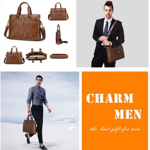 JEEP BULUO Simple Famous Brand Business Men Briefcase Bag Luxury Leather 14 inches Laptop Bag Man Shoulder Bag bolsa maleta 9616 4