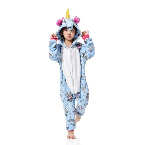 Boys Girls New Flannel Animal Pegasus Unicorn Cosplay Pijamas Onesies Winter Kids Pajamas Stitch Hooded Children Sleepwear 2