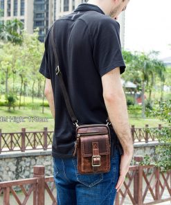Contact's Vintage Man Shoulder Bag Crazy Horse Leather Flaps Men Crossbody Bags with Phone Pocket Travel Waist Pack Male Quality 2