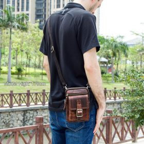 Contact's Vintage Man Shoulder Bag Crazy Horse Leather Flaps Men Crossbody Bags with Phone Pocket Travel Waist Pack Male Quality 2