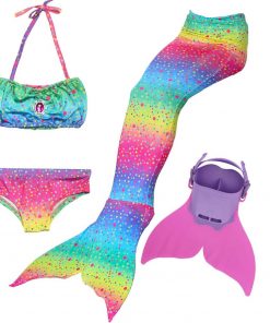 Girls 4 Colors Swimmable Mermaid Tail with Monofin Mermaid Swimsuit Bikini Fin Kids Swimming Children Mermaid Tails Costume 11