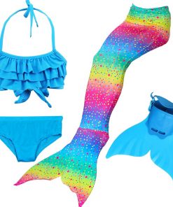 Girls 4 Colors Swimmable Mermaid Tail with Monofin Mermaid Swimsuit Bikini Fin Kids Swimming Children Mermaid Tails Costume 1