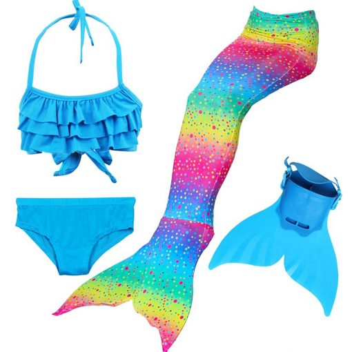 Girls 4 Colors Swimmable Mermaid Tail with Monofin Mermaid Swimsuit Bikini Fin Kids Swimming Children Mermaid Tails Costume 1