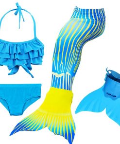 Girls 4 Colors Swimmable Mermaid Tail with Monofin Mermaid Swimsuit Bikini Fin Kids Swimming Children Mermaid Tails Costume 24