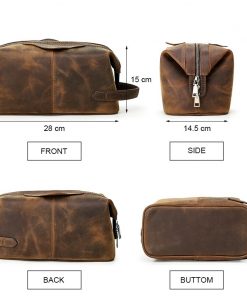 Contact's Crazy Horse Leather Cosmetic Bag for Men Makeup Case Vintage Travel Wash Pouch Large Capacity Toiletry Bags Storage 2