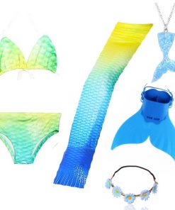 4pcs/Set Rainbow Children Mermaid Tail with Diamonds with Monofin for Girls Kids Costume Swimming Swimmable Mermaid Tail Costume 16
