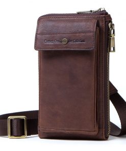 Contact's Genuine Leather Waist Packs Zipper Belt Bag for Man Phone Pouch Bags Vintage Travel Waist Bags Men with Passport Cover 7