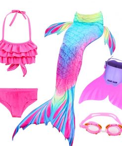 Kids Swimming Mermaid Tail Little Costume Childrens Swimwable Mermaid Tail with Monofin Clothing Girls Swimwear Swimsuit 7