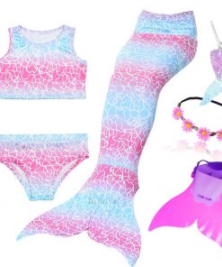 4pcs/Set Rainbow Children Mermaid Tail with Diamonds with Monofin for Girls Kids Costume Swimming Swimmable Mermaid Tail Costume 7