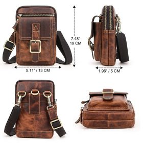 Contact's Vintage Man Shoulder Bag Crazy Horse Leather Flaps Men Crossbody Bags with Phone Pocket Travel Waist Pack Male Quality 3