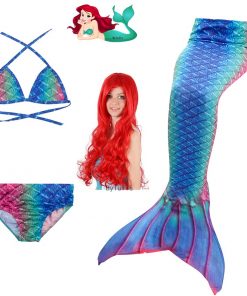 Beautiful Children Mermaid Tails with Monofin Kids Girls Mermaid Tail Costumes for Swimming Swimsuit Flipper Fin Wig for Girls 33