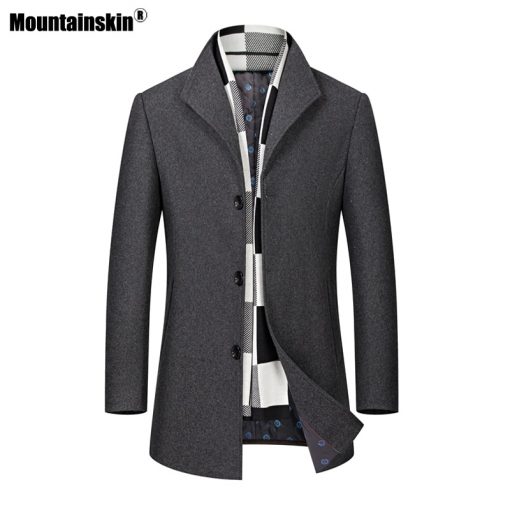 Mountainskin Men's Winter Woolen Coat Thick Windproof Scarf Cotton Wool Long Jacket Winter Autumn Casual Warm Outwear Male MT002 1