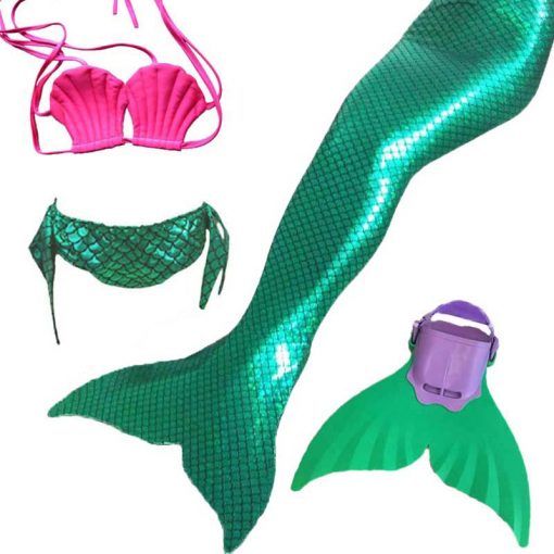 4 PCS Swimmale Children Little Mermaid Tail Costume with Monofin Baby Girls kid Mermaid Tails for Swimming Bathing Bikini 1