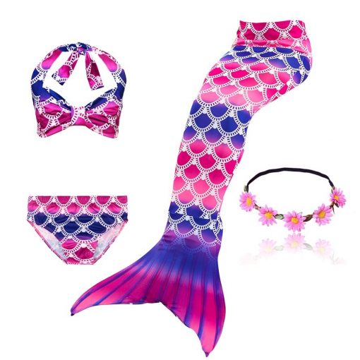 Beautiful Children Mermaid Tails with Monofin Kids Girls Mermaid Tail Costumes for Swimming Swimsuit Flipper Fin Wig for Girls 5