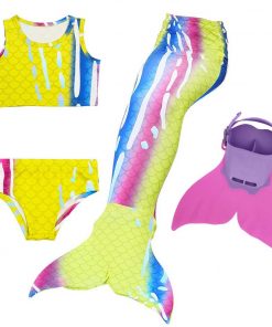 Girls 4 Colors Swimmable Mermaid Tail with Monofin Mermaid Swimsuit Bikini Fin Kids Swimming Children Mermaid Tails Costume 7