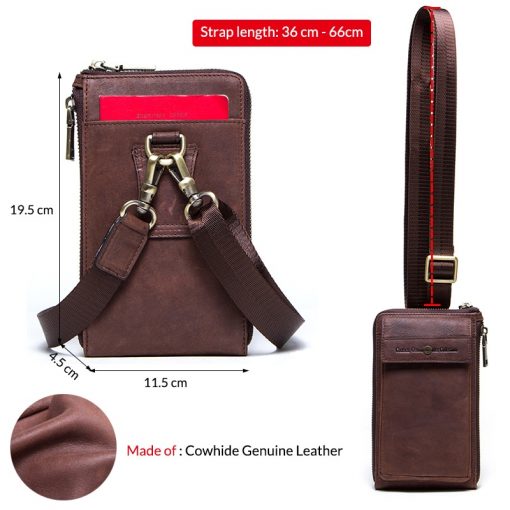 Contact's Genuine Leather Waist Packs Zipper Belt Bag for Man Phone Pouch Bags Vintage Travel Waist Bags Men with Passport Cover 4