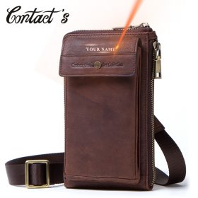 Contact's Genuine Leather Waist Packs Zipper Belt Bag for Man Phone Pouch Bags Vintage Travel Waist Bags Men with Passport Cover 1