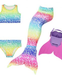 Girls 4 Colors Swimmable Mermaid Tail with Monofin Mermaid Swimsuit Bikini Fin Kids Swimming Children Mermaid Tails Costume 2