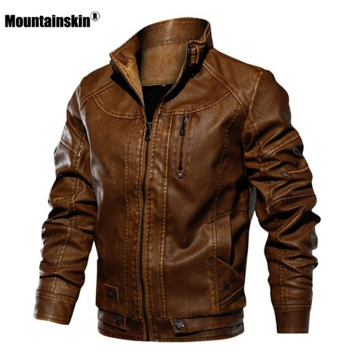 Mountainskin New Men PU Jacket Leather Coats Motorcycle Jackets Slim Fit Windbreaker Fashion Male Outerwear Brand Clothing SA672 2