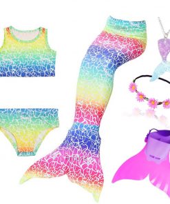 4pcs/Set Rainbow Children Mermaid Tail with Diamonds with Monofin for Girls Kids Costume Swimming Swimmable Mermaid Tail Costume 8