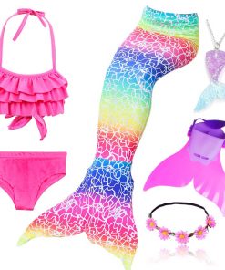 4pcs/Set Rainbow Children Mermaid Tail with Diamonds with Monofin for Girls Kids Costume Swimming Swimmable Mermaid Tail Costume 24
