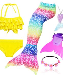 4pcs/Set Rainbow Children Mermaid Tail with Diamonds with Monofin for Girls Kids Costume Swimming Swimmable Mermaid Tail Costume 21