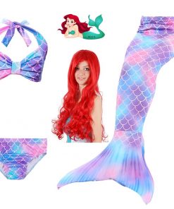 Beautiful Children Mermaid Tails with Monofin Kids Girls Mermaid Tail Costumes for Swimming Swimsuit Flipper Fin Wig for Girls 30