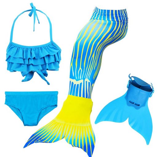 Girls 4 Colors Swimmable Mermaid Tail with Monofin Mermaid Swimsuit Bikini Fin Kids Swimming Children Mermaid Tails Costume 3