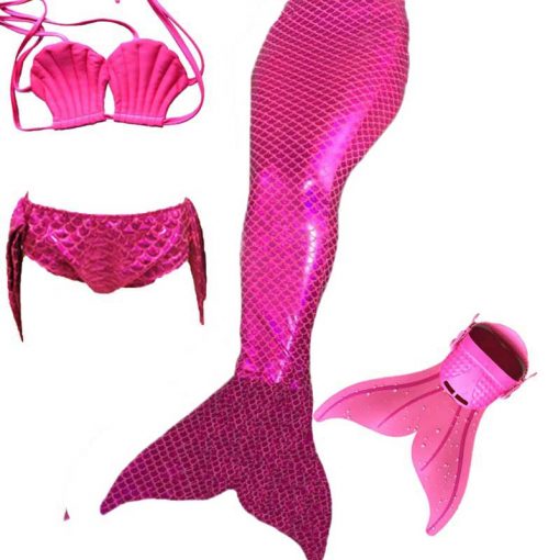 4 PCS Swimmale Children Little Mermaid Tail Costume with Monofin Baby Girls kid Mermaid Tails for Swimming Bathing Bikini 4