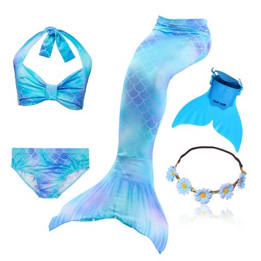 Beautiful Children Mermaid Tails with Monofin Kids Girls Mermaid Tail Costumes for Swimming Swimsuit Flipper Fin Wig for Girls 3