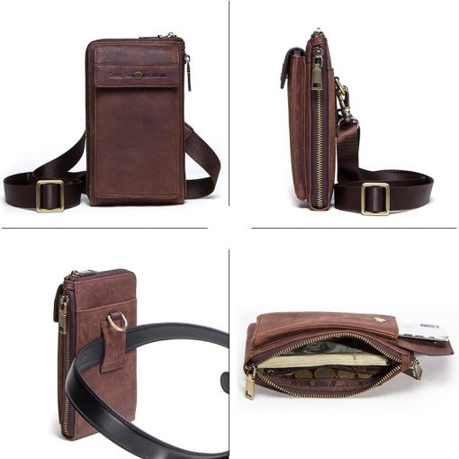 Contact's Genuine Leather Waist Packs Zipper Belt Bag for Man Phone Pouch Bags Vintage Travel Waist Bags Men with Passport Cover 5