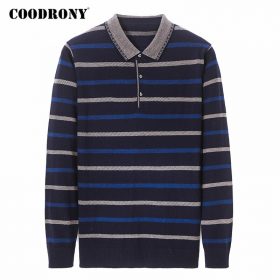 COODRONY Brand Sweater Men Spring Autumn Pull Homme Knitwear Shirt Clothing Casual Turn-down Collar Striped Pullover Men C1051 4