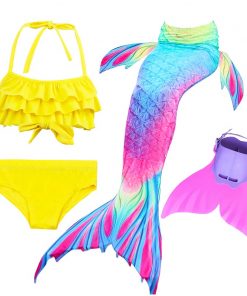 Kids Swimming Mermaid Tail Little Costume Childrens Swimwable Mermaid Tail with Monofin Clothing Girls Swimwear Swimsuit 22