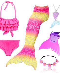 4pcs/Set Rainbow Children Mermaid Tail with Diamonds with Monofin for Girls Kids Costume Swimming Swimmable Mermaid Tail Costume 11
