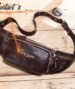 Contact's Genuine Leather Waist Packs Belt Bags Men Phone Pouch Bag with Card Holder Travel Waist Pack Male Quality Handbags 1