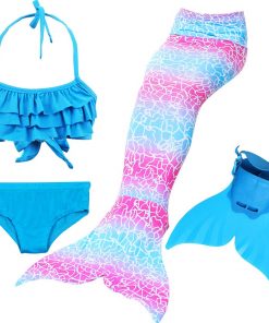 Girls 4 Colors Swimmable Mermaid Tail with Monofin Mermaid Swimsuit Bikini Fin Kids Swimming Children Mermaid Tails Costume 17