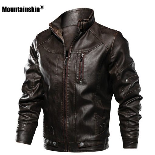 Mountainskin New Men PU Jacket Leather Coats Motorcycle Jackets Slim Fit Windbreaker Fashion Male Outerwear Brand Clothing SA672 4