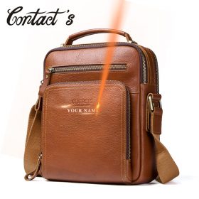 Contact's Men's Travel Bag Casual Men Messenger Bags High Quality Brand Genuine Leather Crossbody Bag Mini Laptop Free Engraving 1
