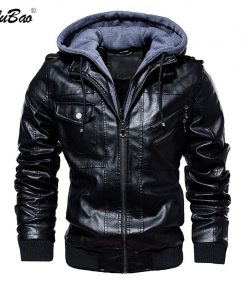 BOLUBAO Fashion Brand Men PU Leather Jackets Winter New Men's Comfortable Leather Jacket Male Casual Hooded Leather Jacket Coat 1